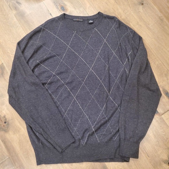 Mens XL Blake & Manley Silk Rayon Cashmere Sweater Charcoal Grey Light Argyle - Picture 1 of 6